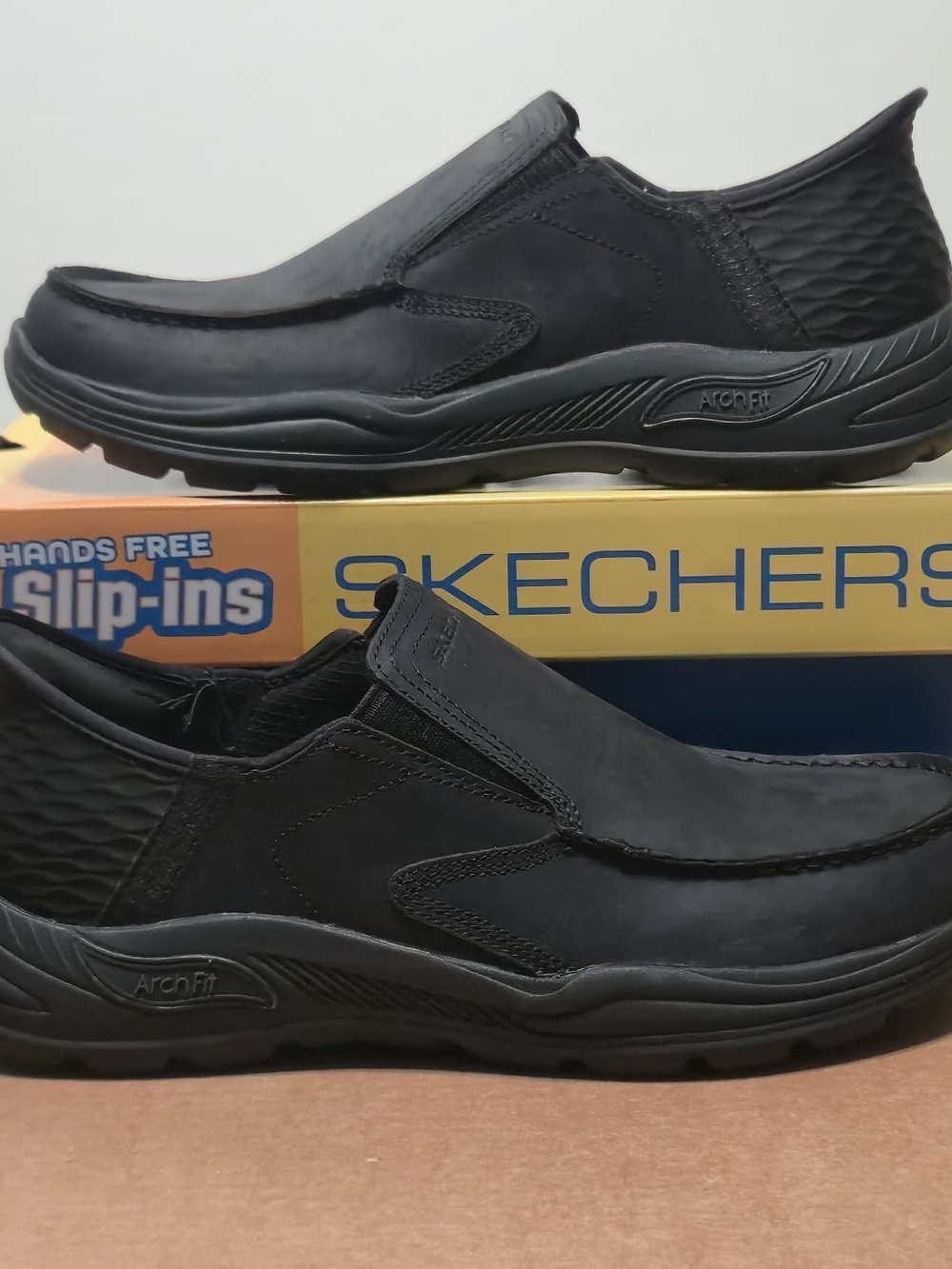 Skechers Slip-Ins Shoes Mens 9.5 Extra Wide Arch Motley Milo Black Leather New